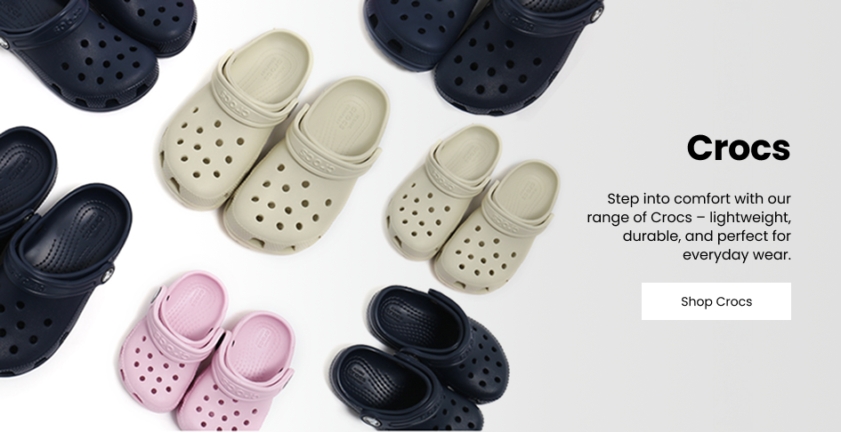Step into comfort with our range of Crocs – lightweight, durable, and perfect for everyday wear.